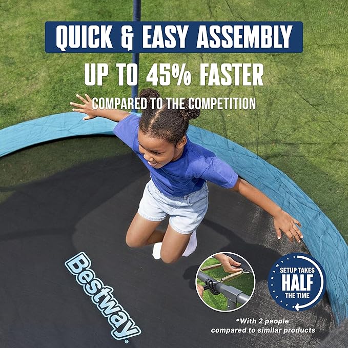 Bestway Xtreme Air 10FT 12FT 15FT Outdoor Trampoline for Kids and Adults, No-Gap Security Enclosure Net, Foam-Padded Poles, Fast & Easy Assembly, ASTM Approved, 2-Year Warranty