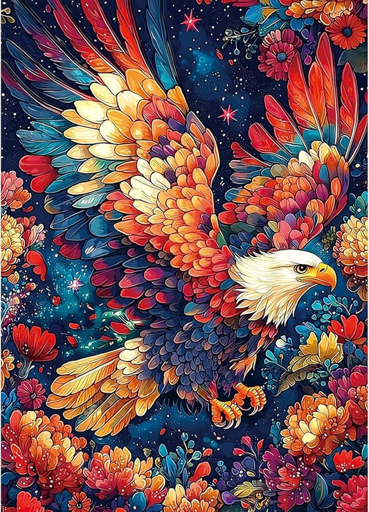 1000 Piece Jigsaw Puzzle for Adults - Colorful Eagle with Floral Feathers & Galaxy, 27.5x19.7 Inch Unique Art Puzzle, Hard Difficult Challenging Puzzle for Adults