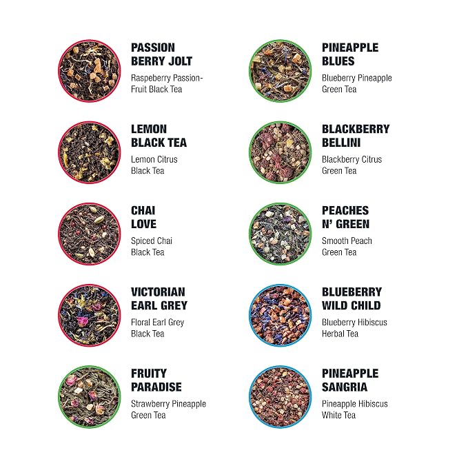 Tiesta Tea - Discovery Sampler Dry Flight Set, Loose Leaf, High to No Caffeine, Hot & Iced Up to 200 Cups, Tea Variety Pack with Green, Herbal, Black & Chai Brew, 20 Resealable Sample Pouches