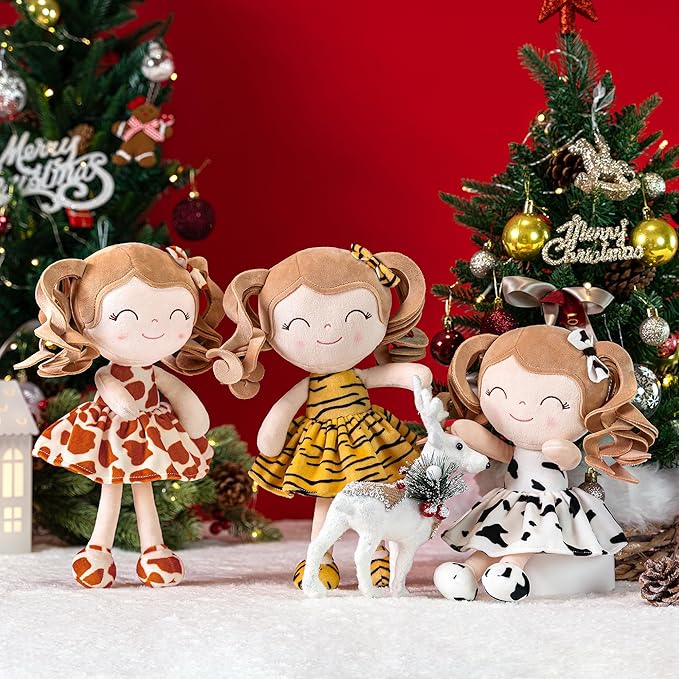 Gloveleya Personalized Rag Doll – Custom Name Baby Girl Gift, Soft Plush Curly Hair Doll with Giraffe Dress, 12 Inches – Birthday, Baby Shower & Holiday Keepsake Toy