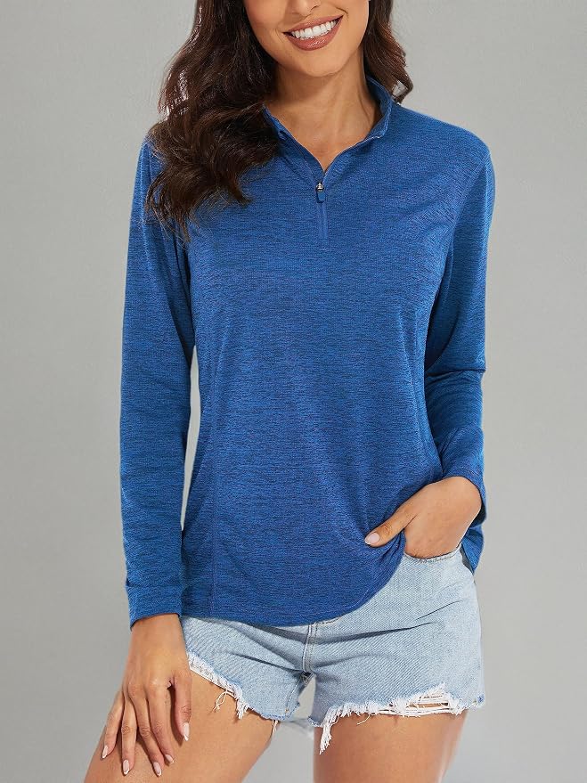 MAGCOMSEN Women's UPF 50+ Sun Shirts Long Sleeve 1/4 Zip Pullover Quick Dry Workout Hiking Tops Running Athletic Shirts