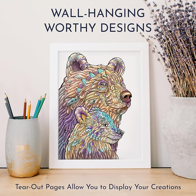Animal Coloring Book for Adults with 31 Stunning Illustrations of Animals and Nature – Mindfulness Coloring Book for Adults Relaxation – Stress Relief Gifts for Women & Men, Tear-Out Pages