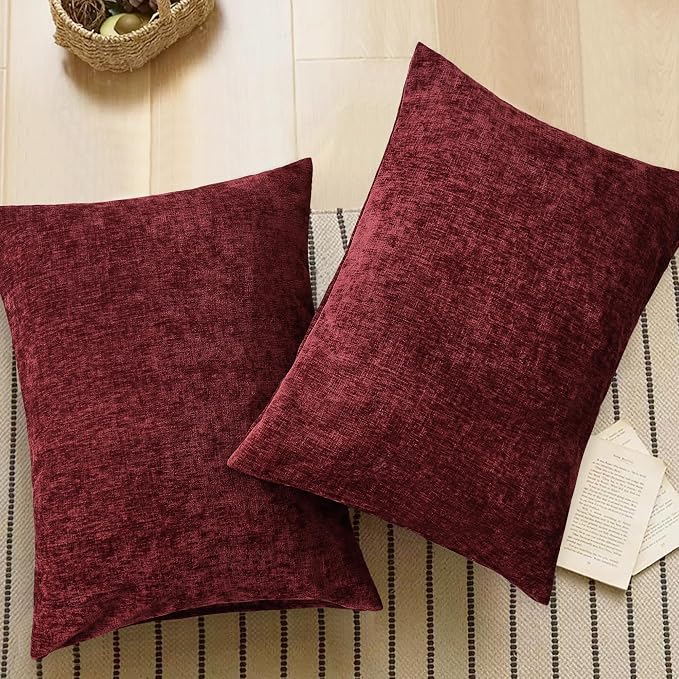 CaliTime Decorative Standard Throw Pillow Covers 26 X 20 Inches Burgundy | Pack of 2, Cozy Chenille Cushion Cases for Sofa Bed Living Room Farmhouse Home