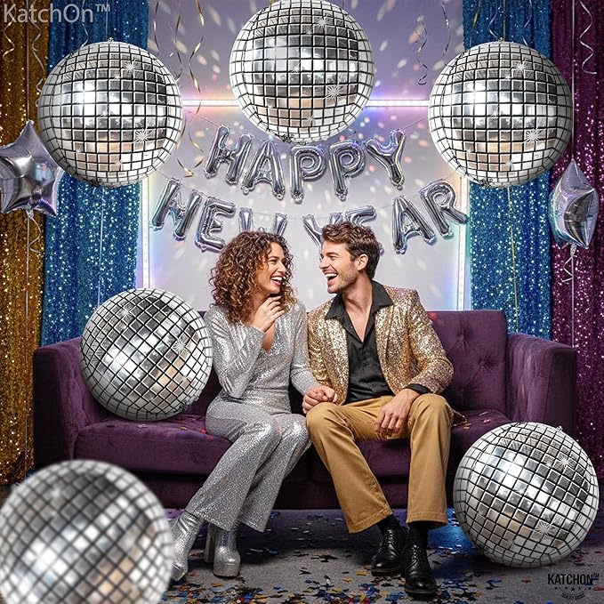 KatchOn, Big Silver Disco Ball Balloons - 22 Inch, Pack of 6 | Disco Party Decorations, 4D Sphere Disco Balloons for 70s Theme Party Decor, Bachelorette Party Decorations | Graduation Decorations 2026