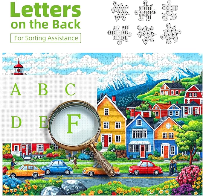 Blueforest 1000 Piece Jigsaw Puzzle for Adults - Coastal Village Scene: Colorful Houses, Lighthouse & Mountain View, 27.5x19.7 Inch Large Puzzle, Challenging Hard Difficult Puzzles for Adults