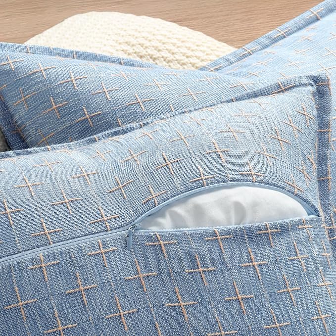 Pillow Covers 16x16 Set of 2 Soft Polyester Textured Pillow Covers with Stylish Flange Edge Cozy Farmhouse Throw Pillows for Couch Bed Sofa Living Room