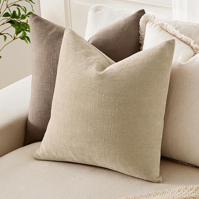 MIULEE Textured Chenille Throw Pillow Covers 20x20 Inch Beige | Pack of 2 Decorative Soft Throw Pillows, Solid Textured Cushion Covers, Modern Home Decor for Couch Sofa Bedroom Living Room