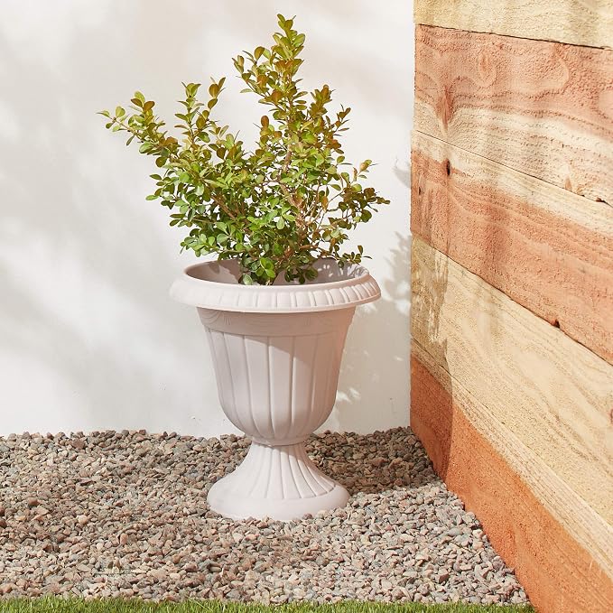 Arcadia Garden Products PL00TP Classic Traditional Plastic Urn Planter, 16" x 18", Taupe