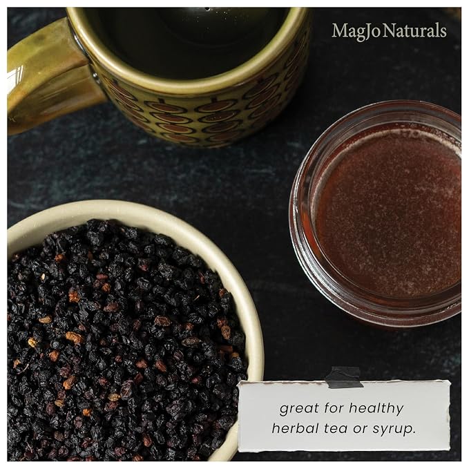 MagJo Dried Elderberries - 100% Wild crafted Dried Elder berries - 2lb Bulk - Non-Irradiated, Non-GMO, Whole Black Elderberry Immune Support - Raw Vegan Sambucus 2 Pack