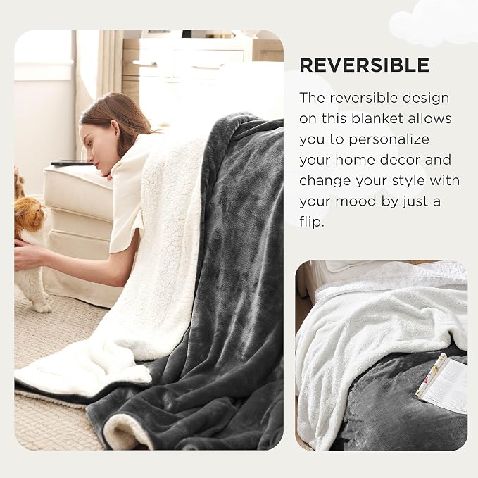 Bedsure GentleSoft Sherpa Fleece Cal King Blankets for Bed, Non-Heated, Thick and Warm Oversized Throw for Women and Men, Soft Fuzzy Plush Large Blanket for Winter, Charcoal, 112x98 Inches