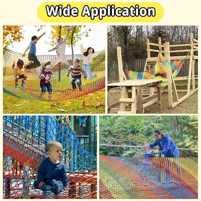 Climbing Net 14.7' x 9.8', Double Layers Playground Safety Net for Kids, Multicolored Climbing Cargo Net for Tree House, Obstacle Training, Back Yard