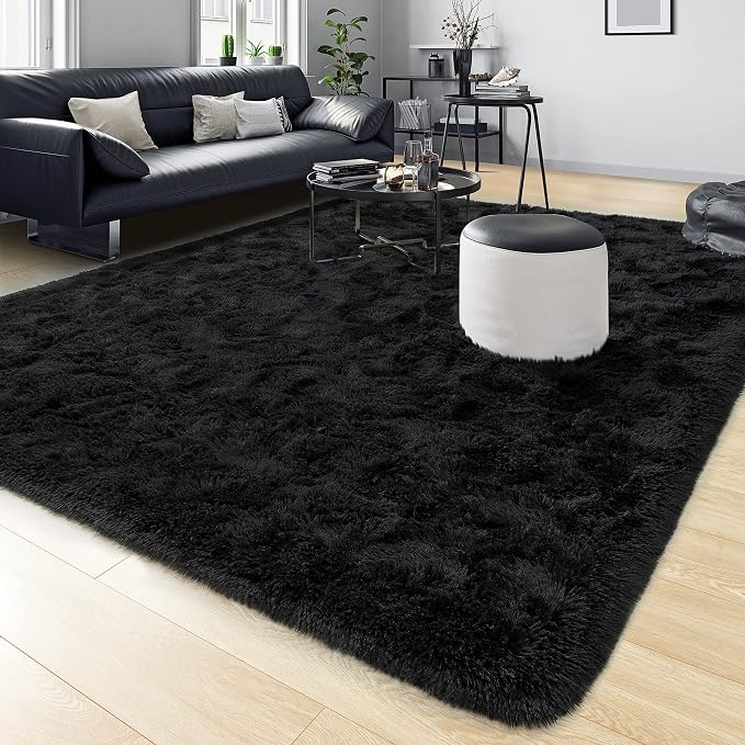 Tepook Area Rugs 7x10 for Living Room, Super Soft Fluffy Rugs for Bedroom, Modern Shaggy Rug Fuzzy Carpets for Kids, Plush Indoor Nursery Home Decor Rug with Non-Slip Bottom, Black