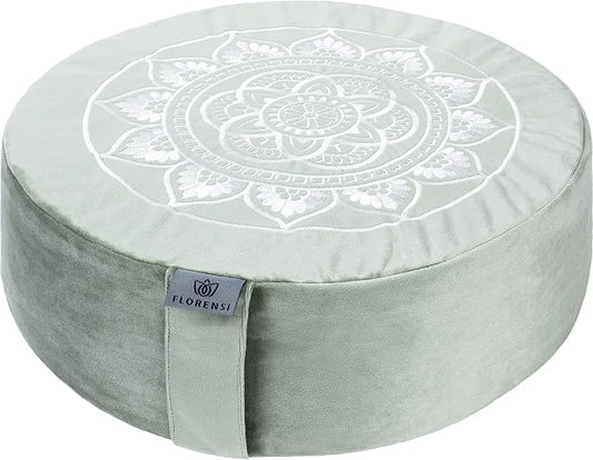 Florensi Meditation Cushion - Comfortable Floor Pillow - Traditional Tibetan Meditation Pillow with Beautiful Velvet Cover - Large Floor Cushion Seating for Adults - Premium Yoga Buckwheat Bolster