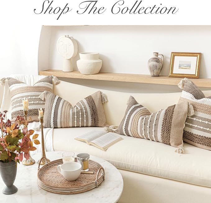 Decorative Lumbar Throw Pillow Cover 14x24 Boho Brown Accent Cushion for Couch Sofa Farmhouse Pillowcase for Bedroom Living Room Home Décor Cover ONLY