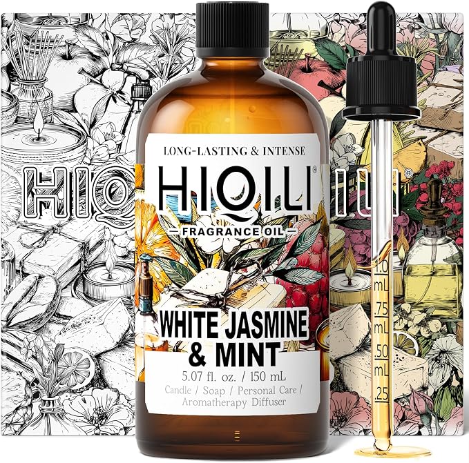 HIQILI White Jasmine & Mint Fragrance Oil for Diffuser, Candle, Soap & Perfume Making, Floral Herbal Scent with Fresh Tea Notes, Long-Lasting Scent - 5.07 Fl Oz