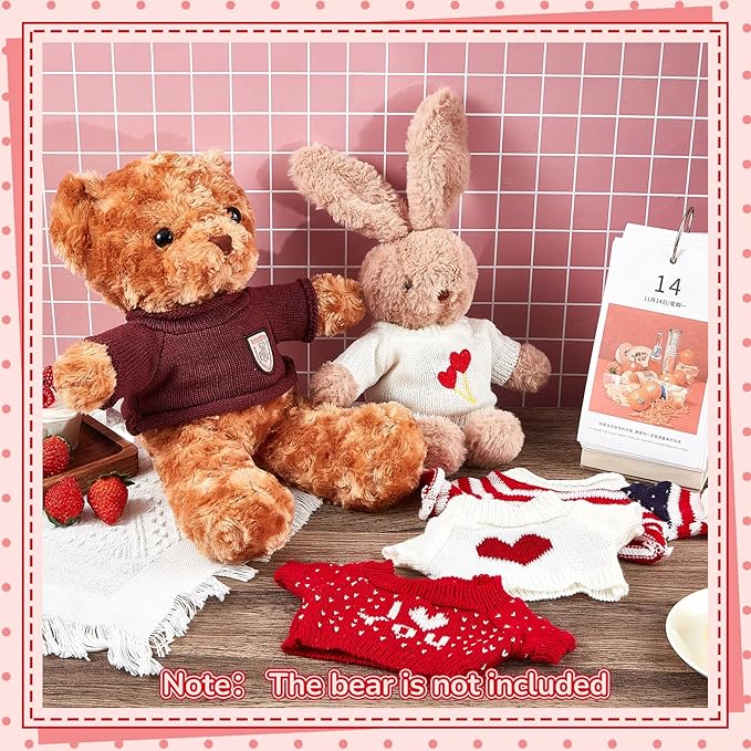 Junkin 5 Pcs Bear Doll Clothes Cute Stuffed Animal Clothing Accessories Cotton Plush Toy Clothes Bear Sweater Outfit Fit Most 14 - 18 Inch Bears Animal Plush Dolls Valentine Gifts