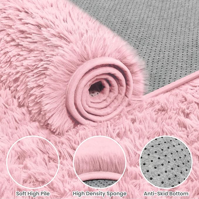 6x9 Area Rug for Living Room: Soft Fluffy Shag Pink Rugs for Bedroom, Non-Slip Large Fuzzy Plush Rug Indoor Floor Carpet for Nursery Kids Boys Girls Room, Dorms, Playroom, Modern Home Decor