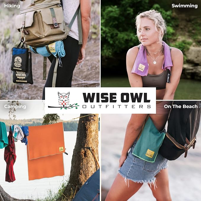 Wise Owl Outfitters Microfiber Camping Towel - Quick Dry Towel for Travel, Backpacking, Hiking, Beach, Gym & Yoga - Compact, Fast Drying & Lightweight