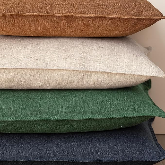 Foindtower Set of 2, Decorative Linen Solid Throw Pillow Covers Soft Accent Euro Cushion Case Farmhouse Neutral Pillowcase for Chair Couch Sofa Bedroom Living Room Home Decor 18 x 18 Inch Pine Green