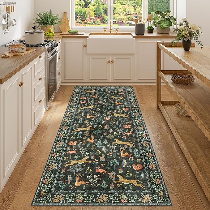 DUKINO 3x7 Hallway Runner Rug, Non Slip Animal Kitchen Runner Rug, Black | Soft, Low Pile, Stain Resistant Indoor Carpet Runner for Entryway, Bedroom, Bathroom, Laundry, Pet Friendly, Home Decor
