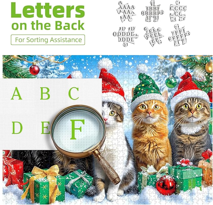 Christmas Cats Gathering 1000 Piece Puzzle for Adults, Fun Puzzles for Adults 1000 Pieces with HD Print & Poster, 27.5 * 19.7 in Dust Free, for Gifts Halloween Christmas Family Games Lovers