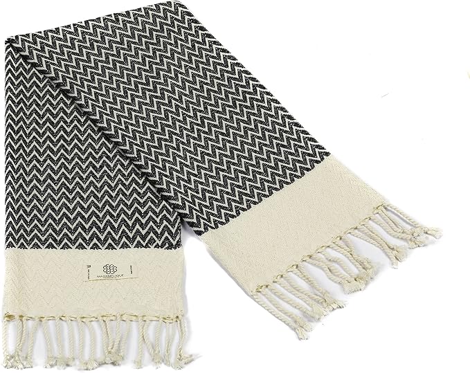 Madamelique Exclusive Hand Towels Set of 2-18 x 40 Inches - Decorative Bathroom Peshtemal Towel for Hand, Face, Hair, Yoga, Tea, Dishcloth, Kitchen and Bath - 100% Pure Cotton (Vintage Black)