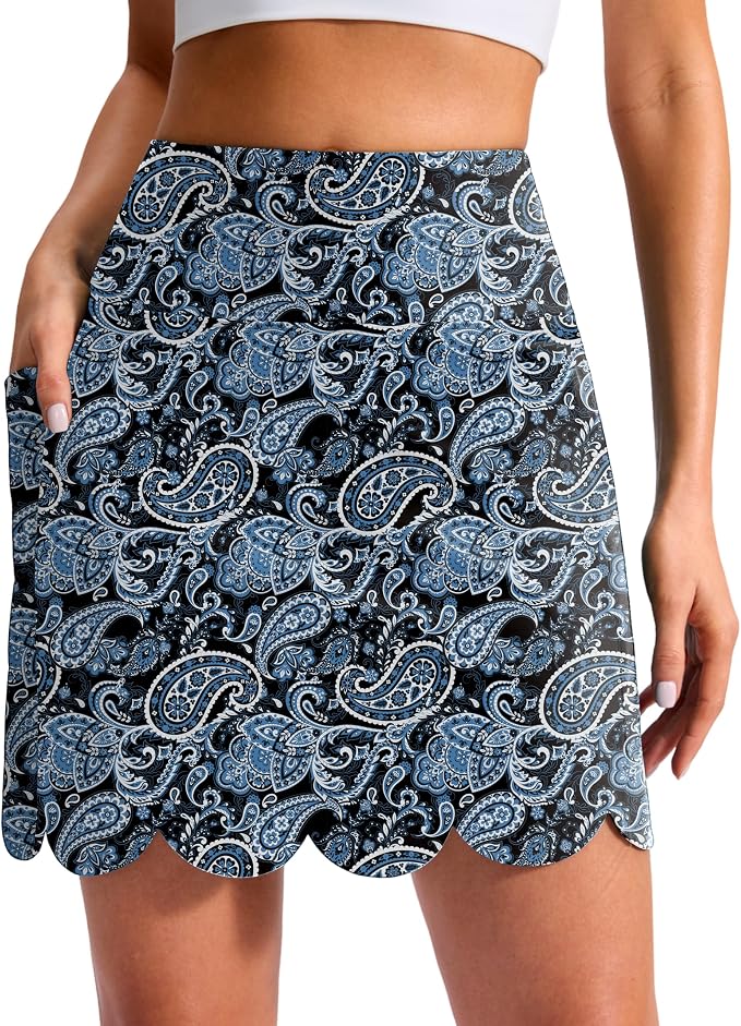 16" Skorts for Women with 4 Pockets High Waisted Scalloped Hem Athletic Tennis Skirt Golf Skort Dressy Casual
