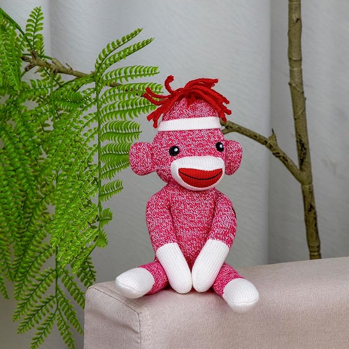 Plushland Adorable Sock Monkey 8 Inches Tall - Soft Realistic Plush Knitted Stuffed Animal Toy Gift - for Kids, Babies, Teens, Girls and Boys(Pink)