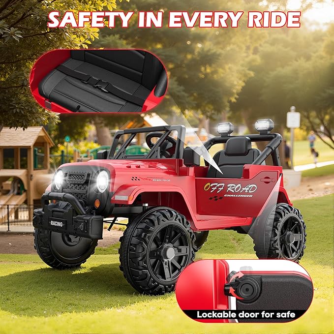 ARBELI 12V Ride On Truck Car with Remote Control, Kids Electric Vehicles with Bluetooth Music, Horn, 3 Speeds, 4 LED Lights, Soft Start, Ride on Toys for Toddler Boys & Girls (Red)