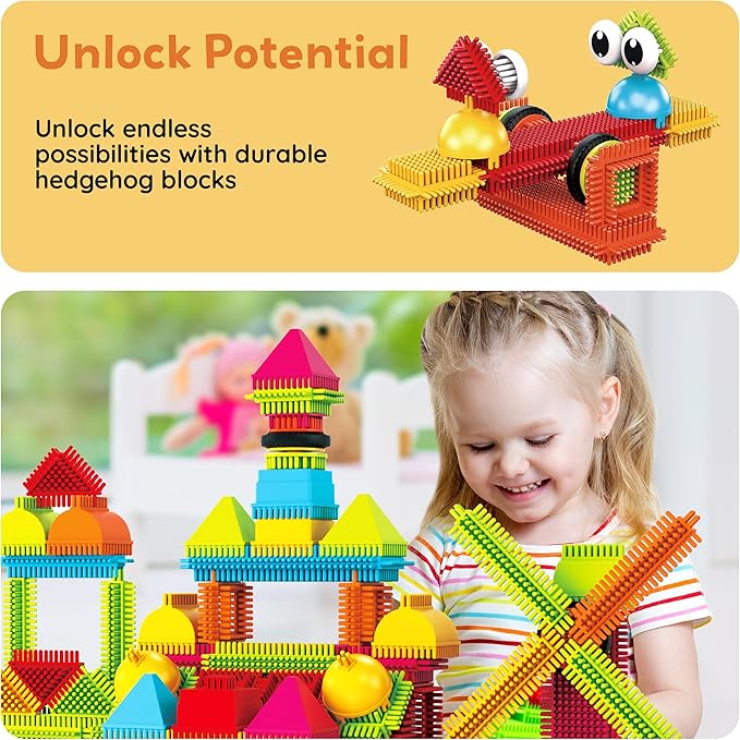 Picasso Toys112pcs Hedgehog Blocks STEM Building Tiles Set Construction Learning Toy Stacking Interlock Block, Creativity Beyond Imagination, Inspirational, Recreational, Educational PTB112