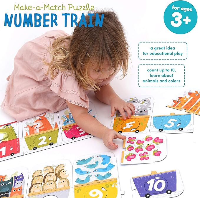 Banana Panda Make-a-Match Number Train Floor Puzzle - Learn Numbers 1-10 and Colors with 30 Large Pieces and a Guide for Parents with Early Learning Activities and Games, for Kids Ages 3-5 Years