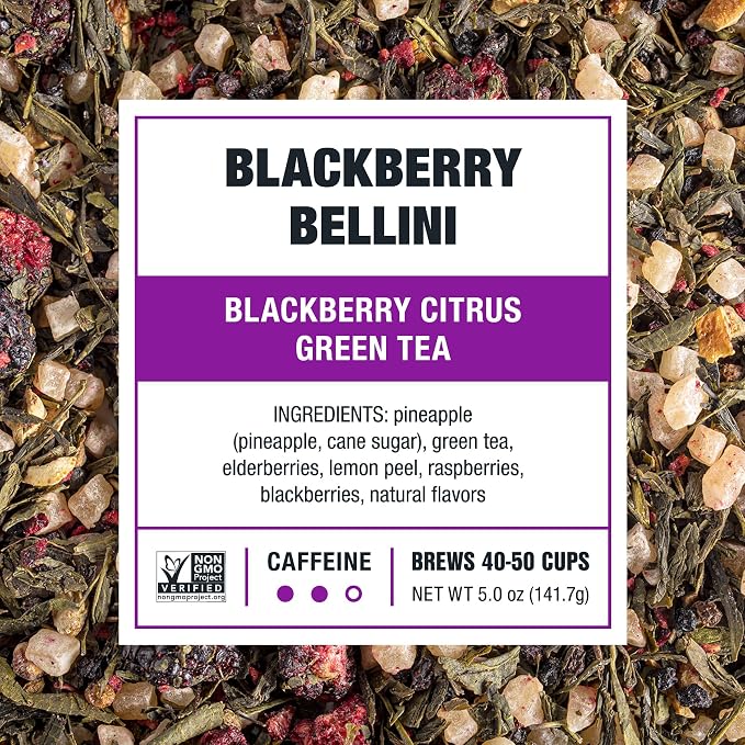 Tiesta Tea - Blackberry Bellini, Premium Loose Leaf Blend, Blackberry Citrus Green Tea, Premium Blend, Medium Caffeine Green Tea, Hot or Iced, 50 Cups, 5 Ounce Refillable Tin