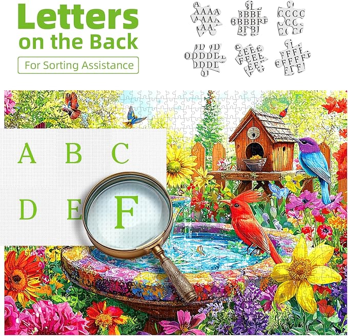 Garden Birds 500 Piece Puzzles for Adults: Vibrant Spring Flower Birdbath Jigsaw Puzzles 500 Pieces, 23x15 Inch 500 Piece Puzzle Adult, Puzzles for Seniors & Adults Entertainment