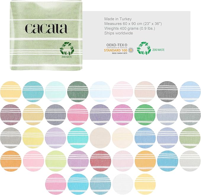 Cacala 100% Turkish Cotton Kitchen Tea Towels, Highly Absorbent Luxury Soft Quick Drying Dish Towel with Hanging Loop for Gym, Yoga, Bath, Sports, Cleaning and Kitchen (23 x 36), Olive