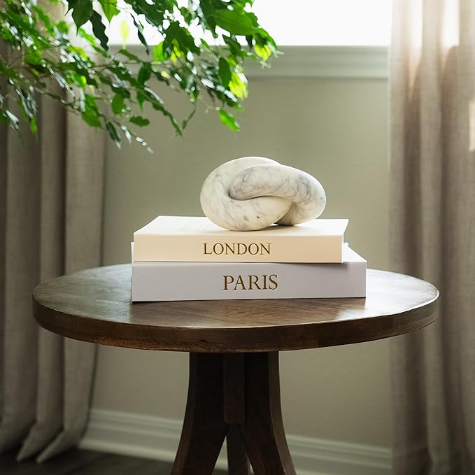 Decorative Books with Storage (Gray/Beige) – Set of 2 Faux Linen Book Boxes with Gold Stamped Covers – Enhance Your Coffee Table, Bookshelf Decor – Hidden Storage for Photos, Keepsakes, and Jewelry