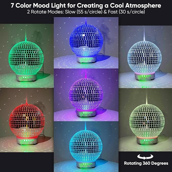 SCANDINORDICA Disco Ball Diffuser - Original Rotating Disco Essential Oil Diffuser with Whisper Quiet Operation, 14 Color Night Light & 4Time Settings | Cute Eclectic Decor for Medium Room Rose Gold
