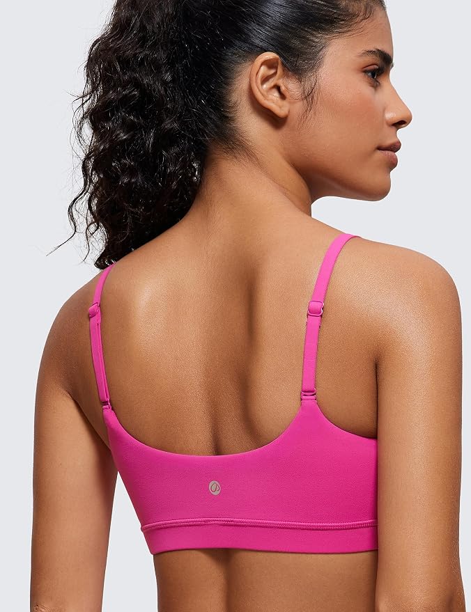 CRZ YOGA Butterluxe Adjustable Spaghetti Strap Sports Bras for Women - Scoop Neck Wireless Padded Yoga Workout Crop Top