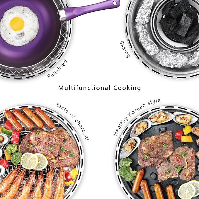 Portable Charcoal Outdoor BBQ Grill For Camping With Travel Bag - Small Tabletop Smoke ＆ Smokeless Pan Optional - Built In Electric Fan Power Supplied By Battery Charger Or Power Bank. (Luxury Black)