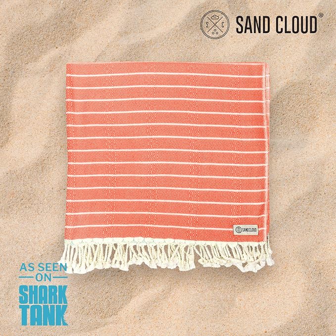 Sand Cloud Turkish Beach Towel - Sand Resistant - 100% Certified Organic Turkish Towel - Quick Dry Towel for Beach, Picnic, Blanket or Bath Towel - As Seen on Shark Tank - Gocek (Coral)
