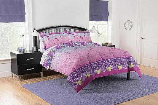 Northwest Pokemon Full Sized Bed in a Bag Set, Pikachu Eevee, Anime Bedding for Girls Boys, Light and Sweet