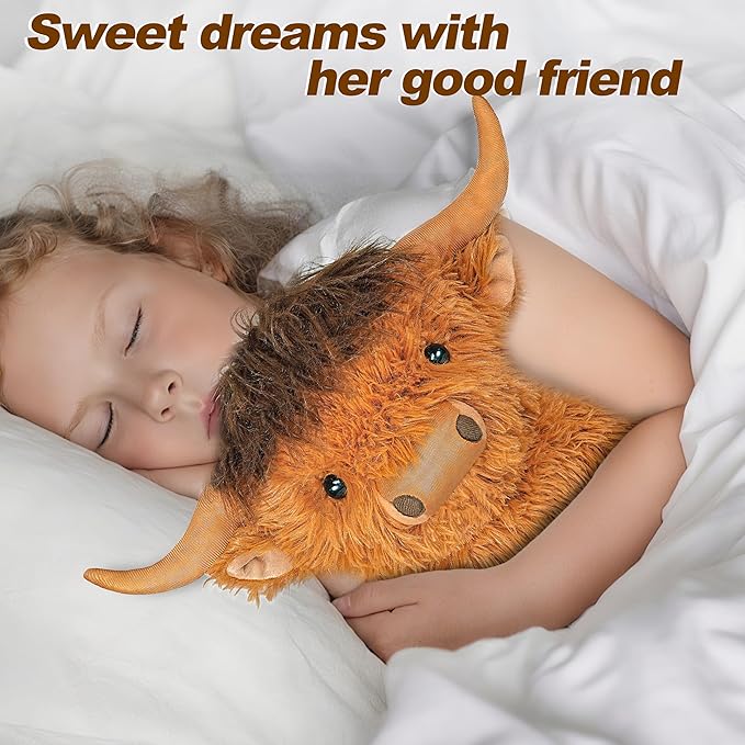 Highland Cow Weighted Stuffed Animals, 4 Lbs Brown Highland Cow Plush 13.7 Inches, Surprise Weighted Stuffed Animals Gift for Kids Birthdays, Halloween, Christmas (Brown)