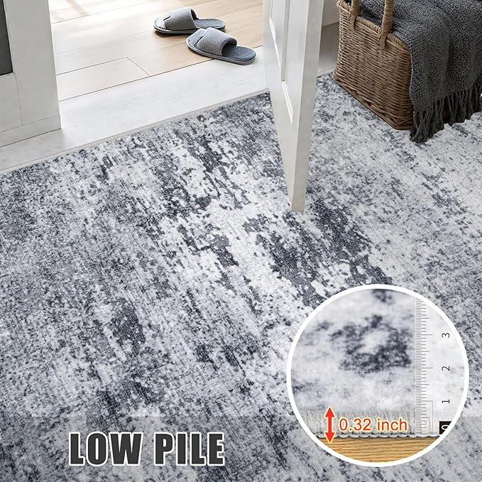 Washable Area Rug 3x8 Entryway Rug: Washable Modern Abstract Soft Thin Rug Indoor Floor No Slip Stain Resistant Carpet for Bedroom Dining Room Farmhouse Nursery Home Office - Grey