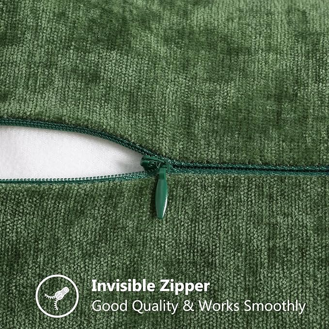decorUhome Soft Chenille Throw Pillow Covers 16x16 Set of 2 Forest Green | Fall Textured Decorative Throw Pillow Cases Stitched Edge Modern Farmhouse Luxury Boho Velvet for Couch Sofa Bed Home Decor