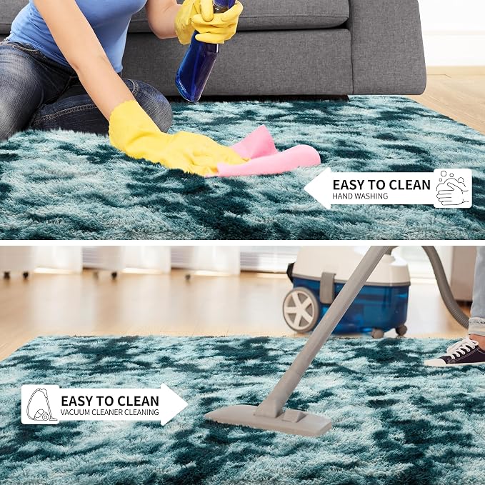 Tepook Fluffy Large Rugs for Living Room, Area Rug 6x9 Soft Carpet for Bedroom, Modern Shaggy Rug for Kids Boys Girls, Plush Indoor Nursery Home Decor Rug with Non-Slip Bottom, Peacock Blue