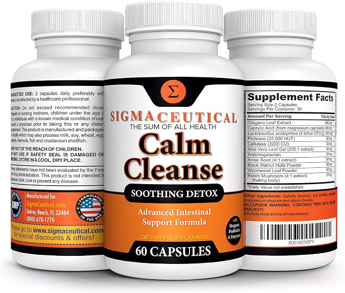 Calm Cleanse Detox Support - Oral Overgrowth Treatment for Adults - Non-GMO Oral Detox Medicine and White Tongue Treatment – Mouth Overgrowth Treatment - 60 Capsules