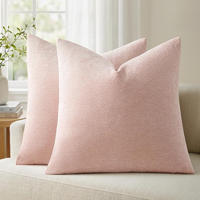 a moment Pack of 2 Decorative Chenille Throw Pillow Covers with Twill Cushion Covers for Sofa Living Room Couch Bed 22x22 Inch Light Pink