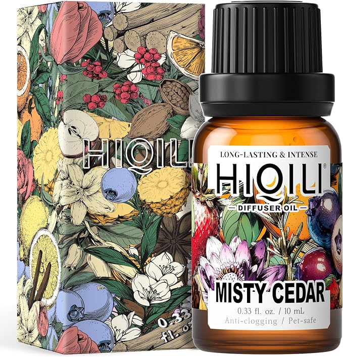 HIQILI Misty Cedar Diffuser Oil for Humidifiers & Ultrasonic Diffusers, Inspired by Bvrberry Bri.t for Him, Luxury Hotel Scents, Calming & Relaxing Essential Oil Blends for Aromatherapy - 0.34 Fl Oz