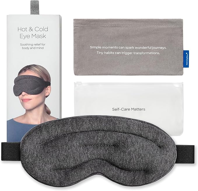 Ostrichpillow Hot & Cold Eye Mask - Clay Beads Hot Cold and Compression Therapy for Dark Circles, Eye Bags, Dry Eyes, Headaches, Migraines - Hook and Loop Closure 2 Protective Bags Included