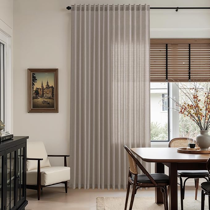 Nanspring Stone Beige Curtains 63 Inch Length for Living Room Linen Luxury Light Filtering Semi Sheer Curtain Back Tab Simple Modern Elegant Farmhouse Decor Drapes for Bedroom Office 52x63, 2 Panels