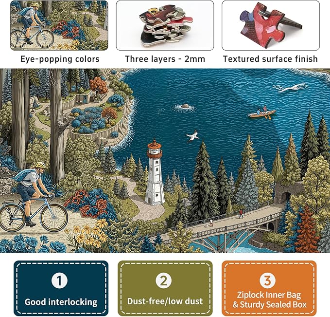 1000-Piece Jigsaw Puzzle for Adults, Oregon Landmarks Scene with Waterfall, Lighthouse, Forest Trail, Challenging & Vibrant Artwork, 22.5 x 22.5 in